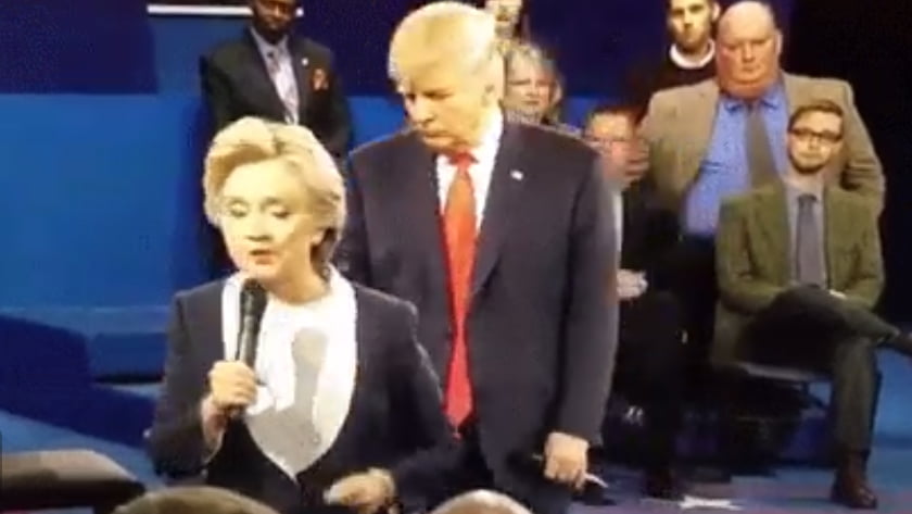 Second US Presidential Debate - Body Language Analysis - Trump invades Clinton's personal space and follows her around very closely as he also attempts to dominate and intimidates Clinton