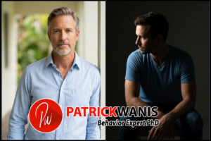 Side-by-side portrait contrasting a confident mature man in light clothing with a conflicted immature man in shadows.