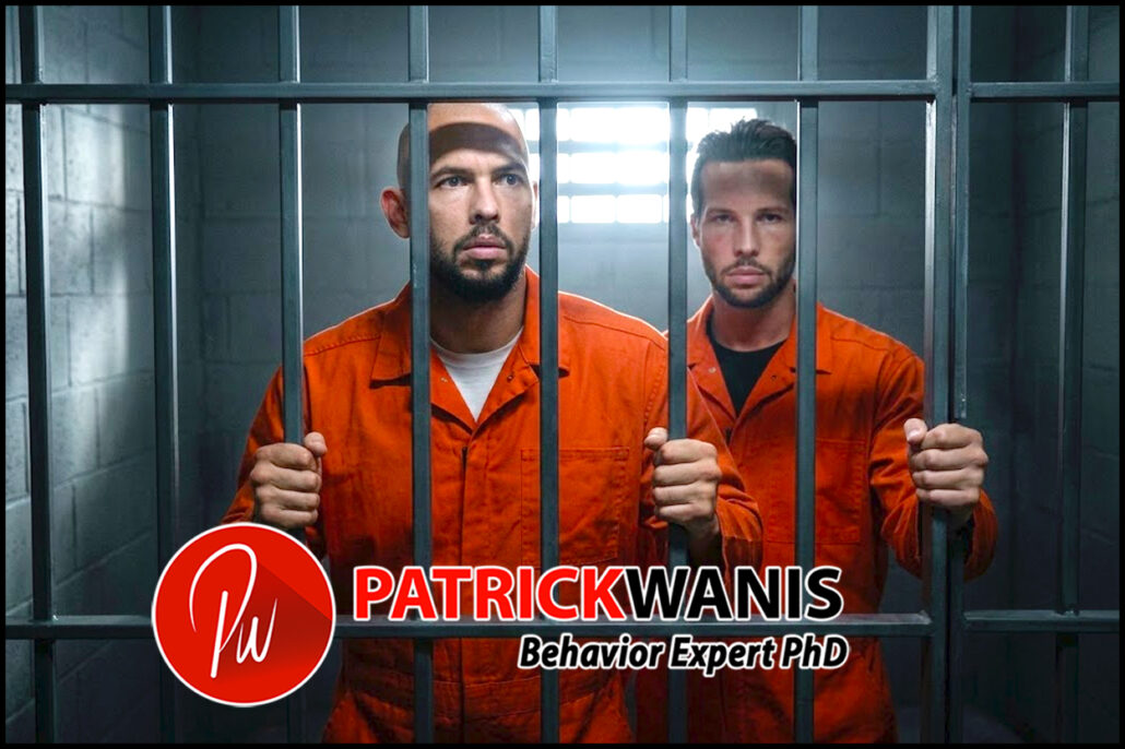 Andrew Tate and Tristan Tate in prison suits representing the psychological void exploited by online influencers